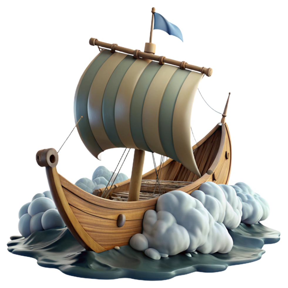 dramatic creative Stylized 3D Wooden Sailboat Illustration professional png