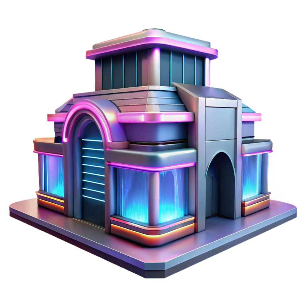 magnificent traditional Neon Retro Building 3D Render authentic png