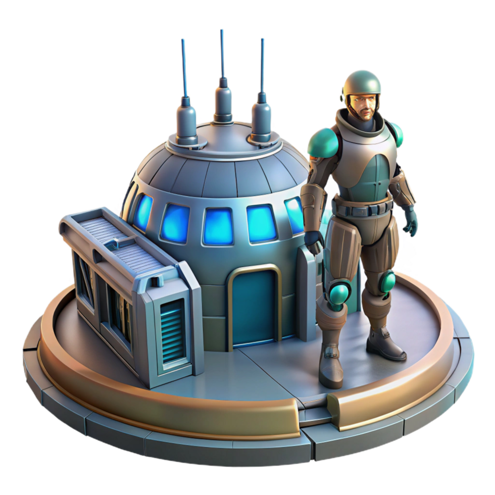 Futuristic 3D Render Space Soldier and Dome png