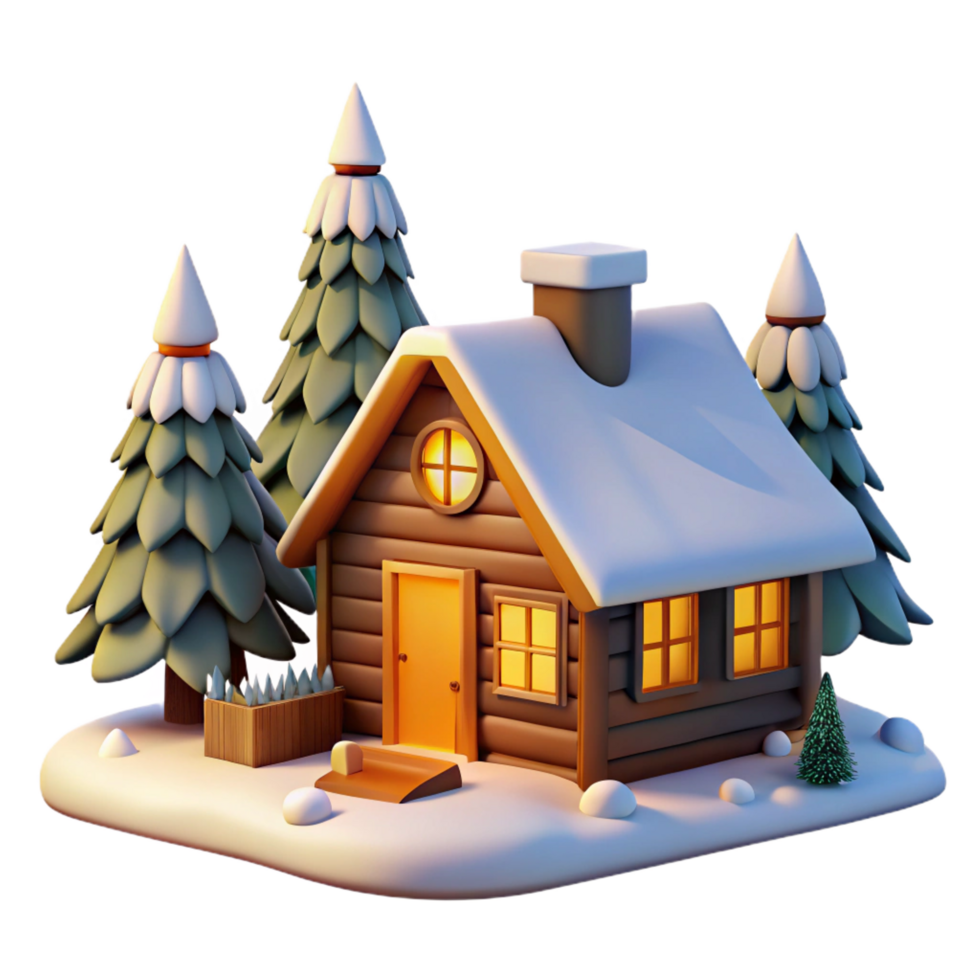 serene classic Cozy 3D Winter Cabin Illustration high quality png