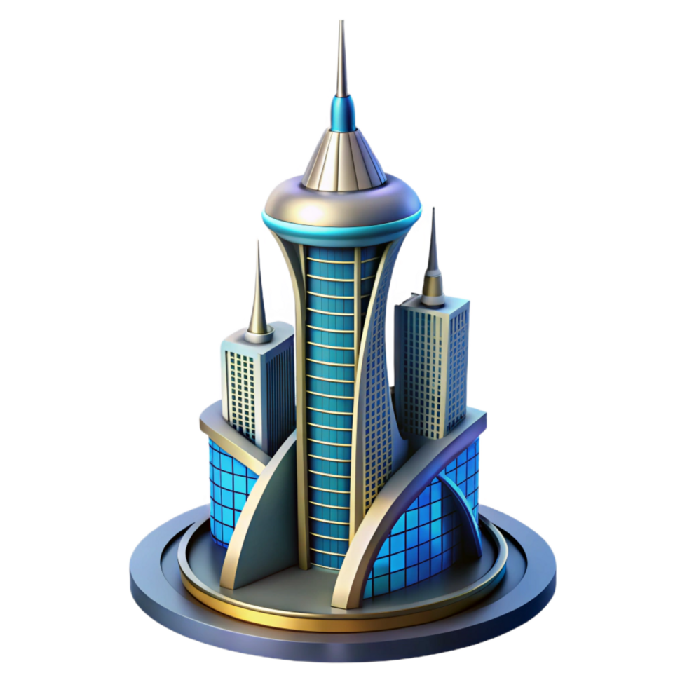 impressive classic Futuristic City Building 3D Render high resolution png