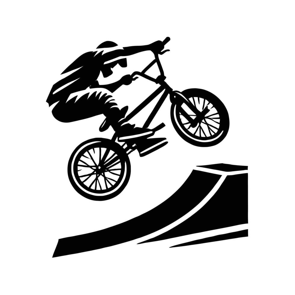 Bmx rider jumping over a ramp vector