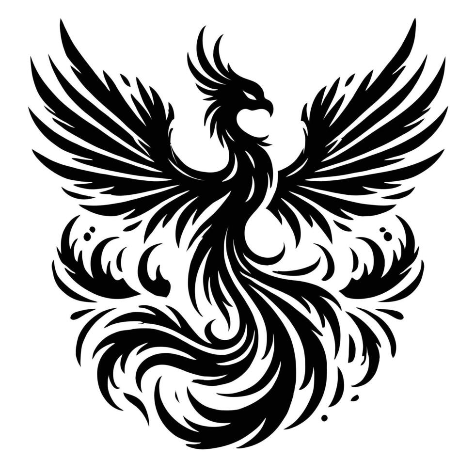 A black and white phoenix tattoo design vector