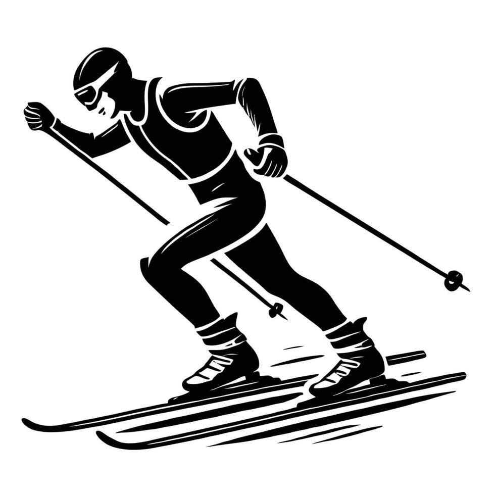 A black and white silhouette of a skier vector