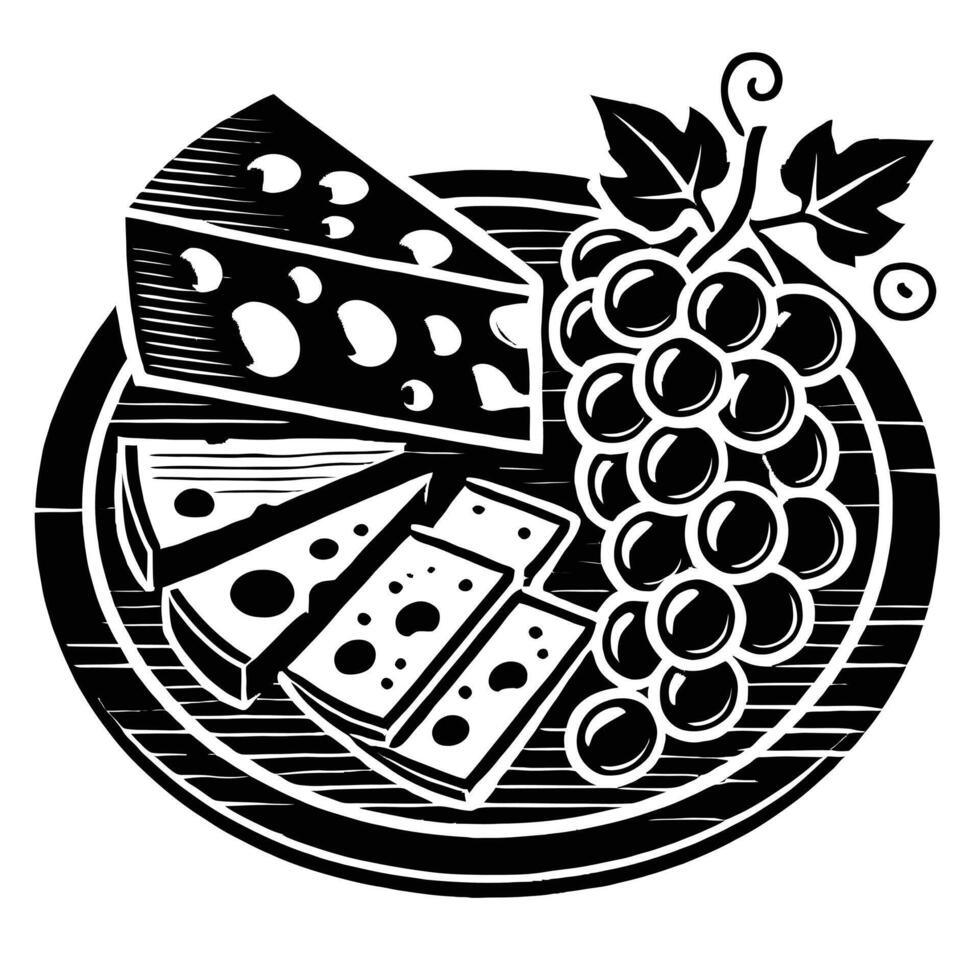 Cheese and grapes on a plate vector