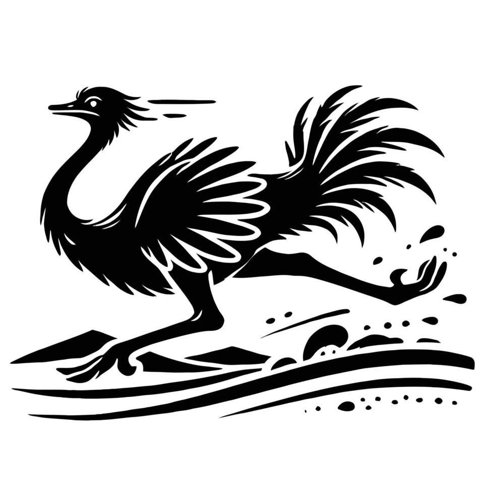 A black and white illustration of an ostrich vector