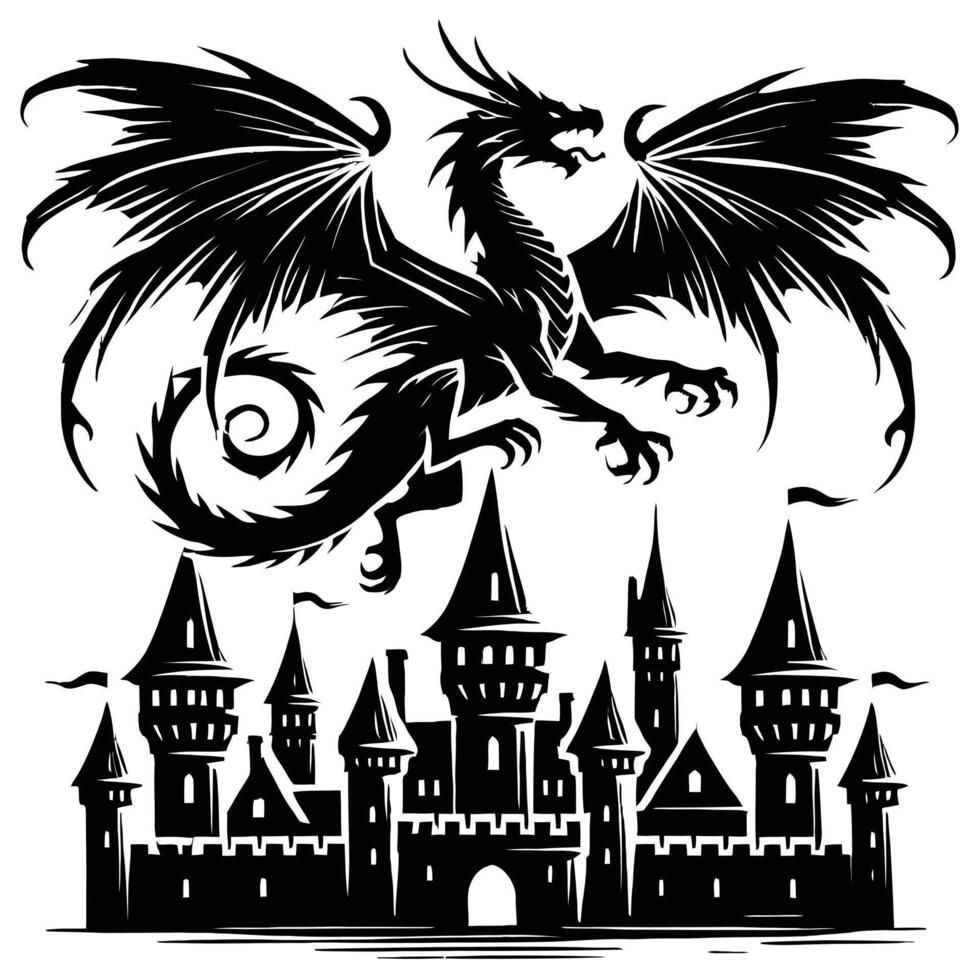 Dragon and castle vector