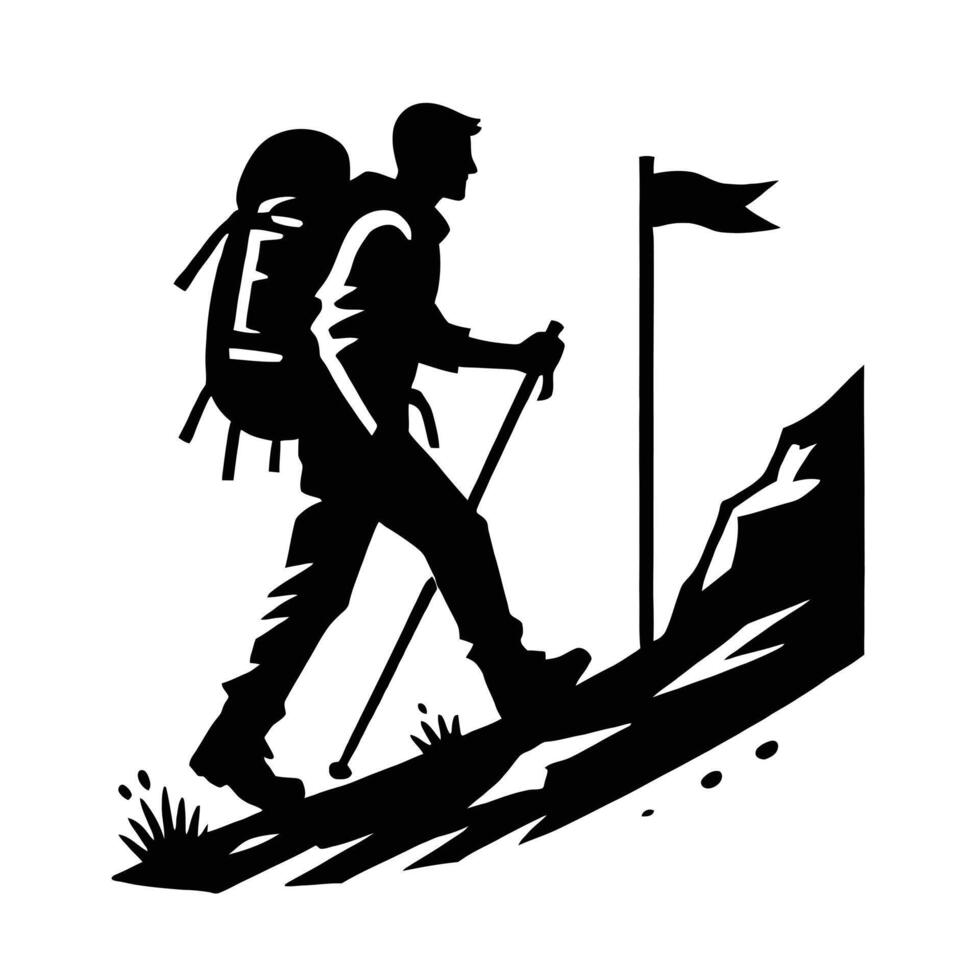A silhouette of a man with a backpack and flag vector