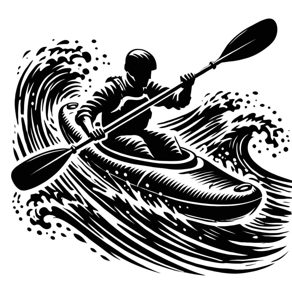 A man in a kayak riding on the waves vector