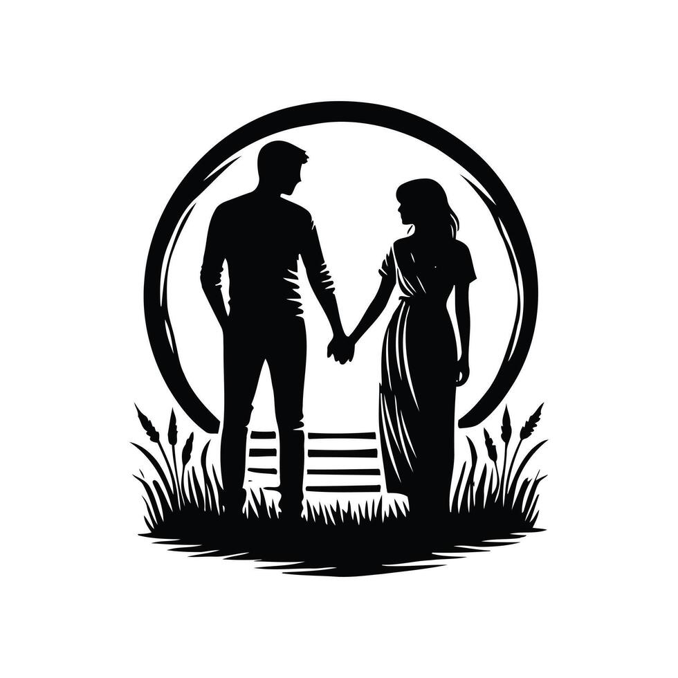 Silhouette of a man and woman holding hands vector
