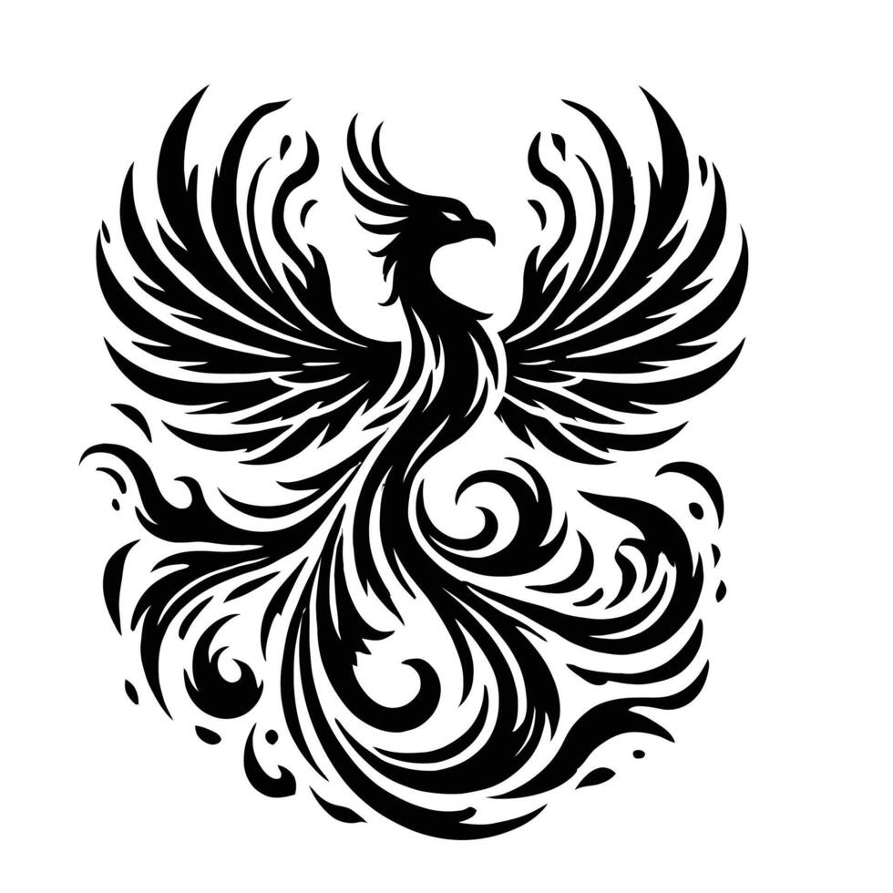 A black and white phoenix tattoo design vector