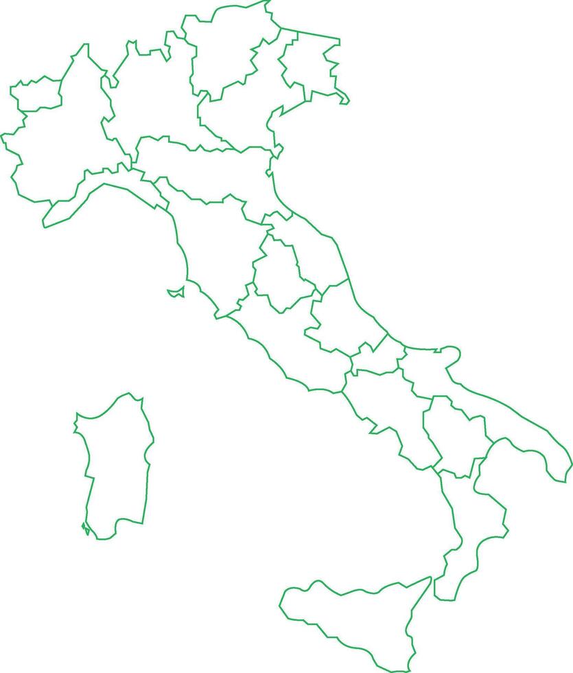 Green Outline Italy Map with District Borders Europe Country vector