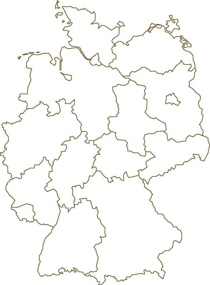 Yellow Outline Germany Map with District Borders Europe Country vector