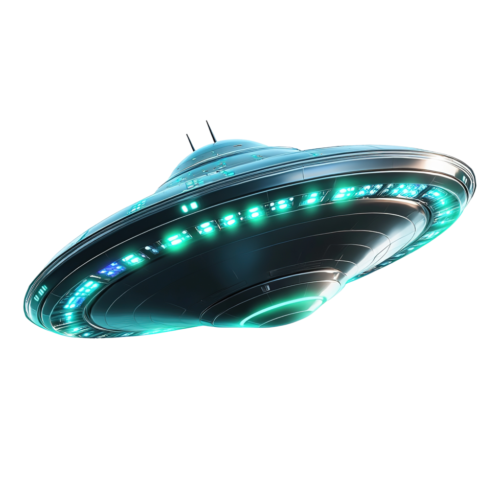 Futuristic Metallic Spaceship With Glowing Lights Isolated on Transparent Background png