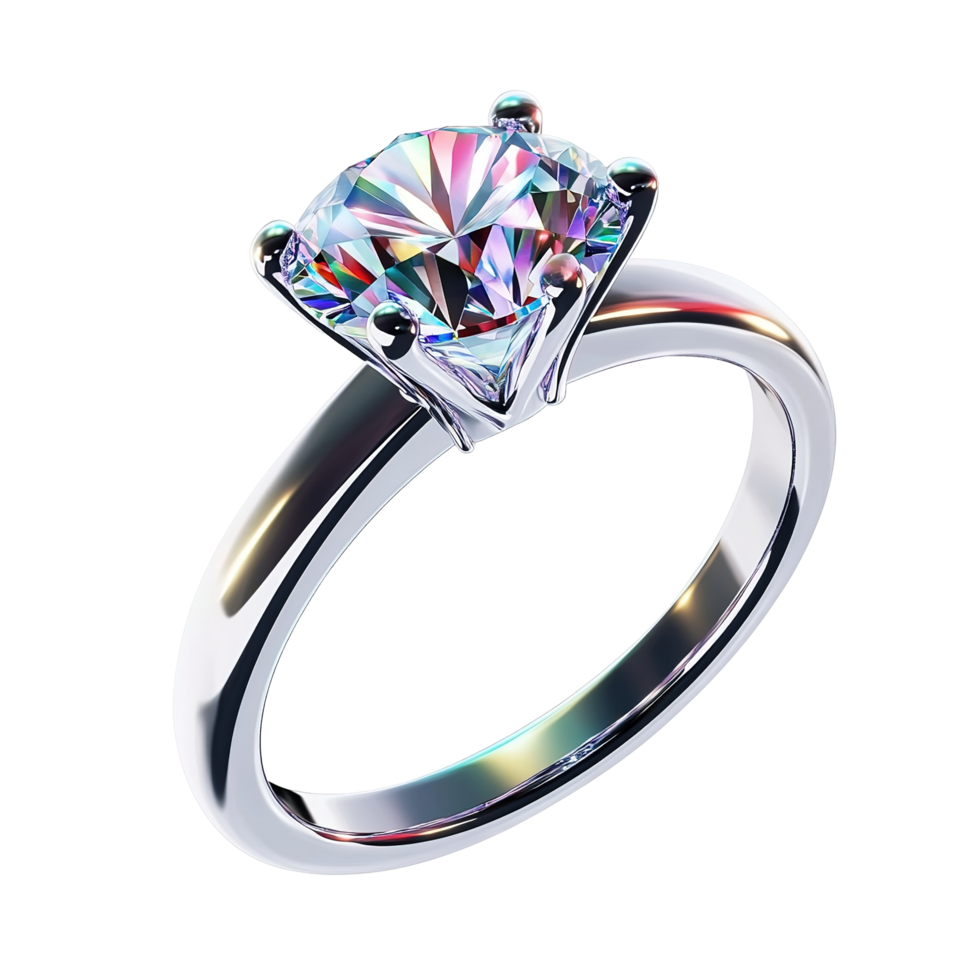 Realistic Sparkling Diamond Engagement Ring, Isolated on Transparent Background png