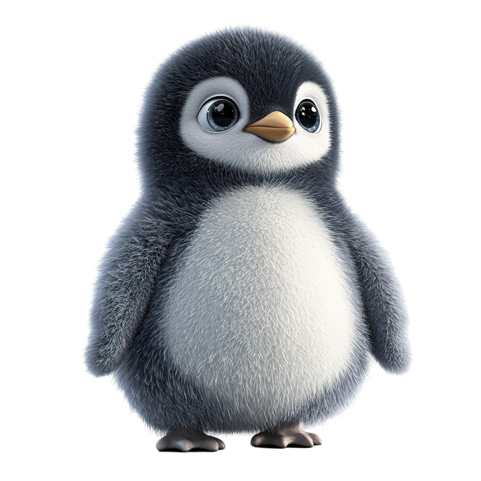 Adorable Baby Penguin Fluffy Feathers Cute Bird Isolated on Transparent Background png