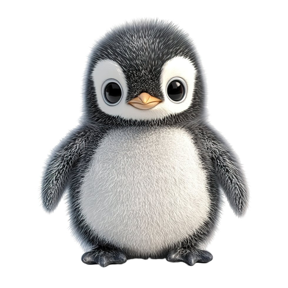 Adorable Fluffy Baby Penguin Posing Cutely Isolated on Transparent Background png
