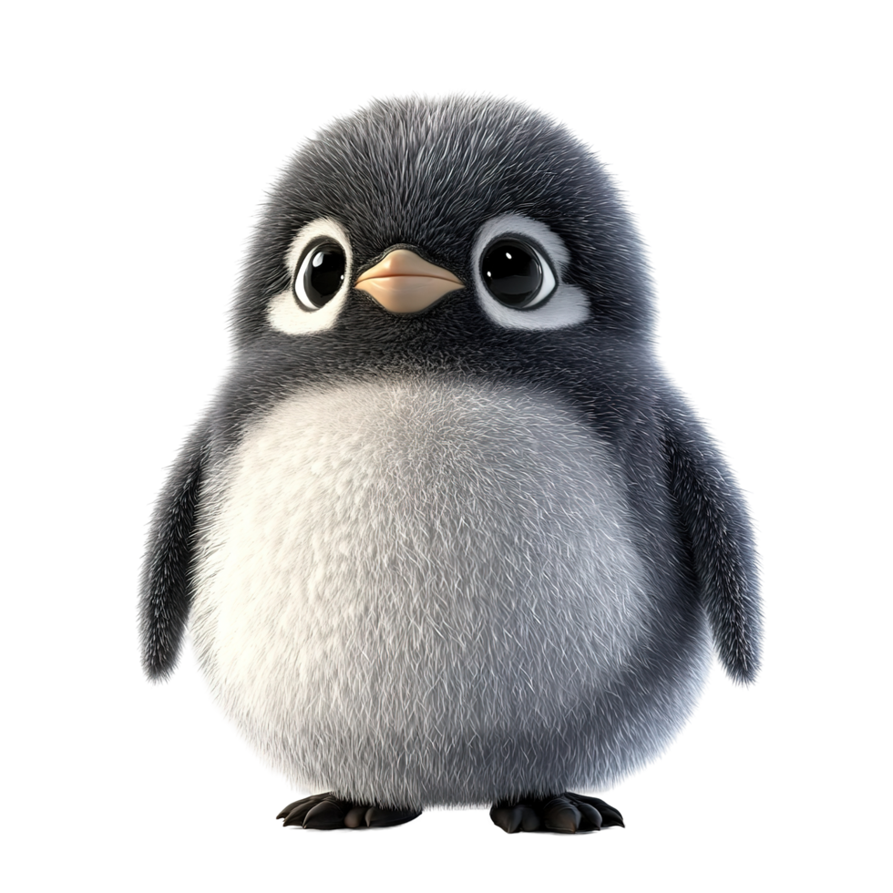 Adorable Fluffy Baby Penguin Chick Portrait Isolated on Transparent Background png
