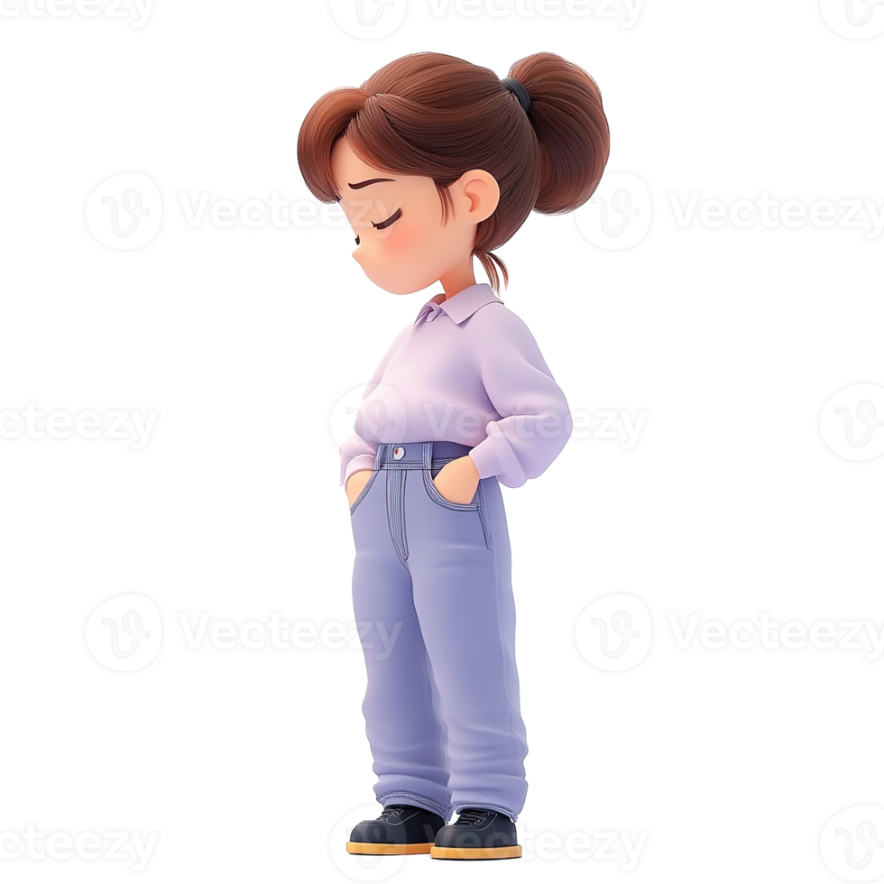 A Cute Cartoon Girl Poses With Hands In Pockets Isolated on Transparent Background png