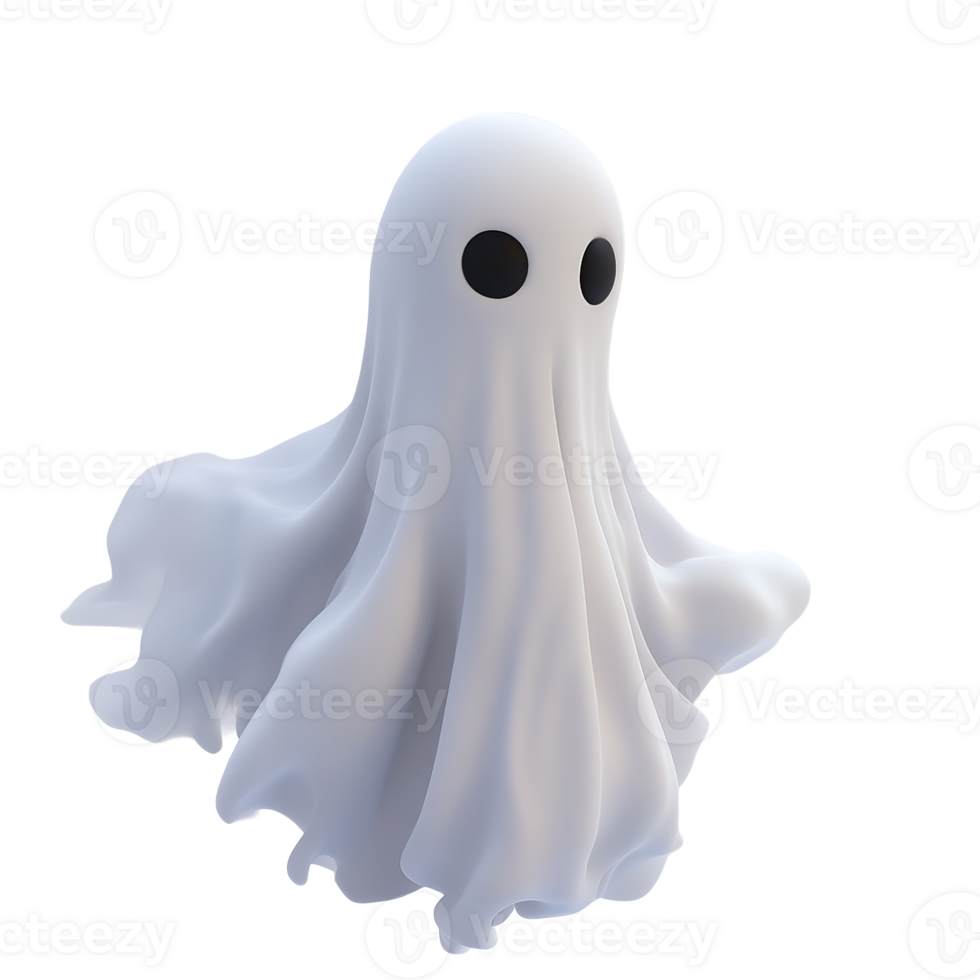 A Cartoonish White Ghost Floats Isolated on Transparent Background png