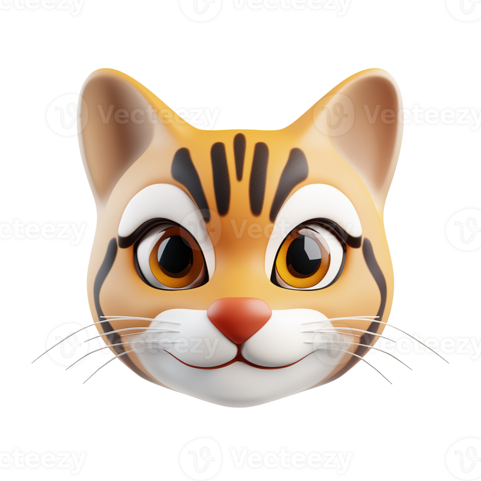 Adorable Cartoon Cat Head Smiling Sweetly Isolated on Transparent Background png