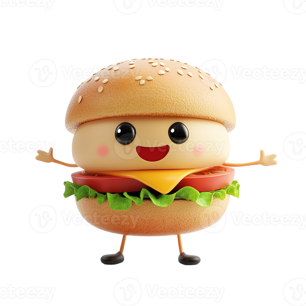 Happy Cartoon Hamburger Character Smiling Cheerfully Isolated on Transparent Background png