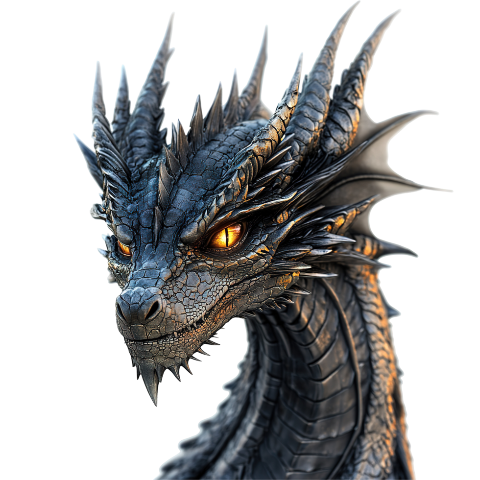 Majestic Dark Dragon Head Portrait Close Up Isolated on Transparent Background png