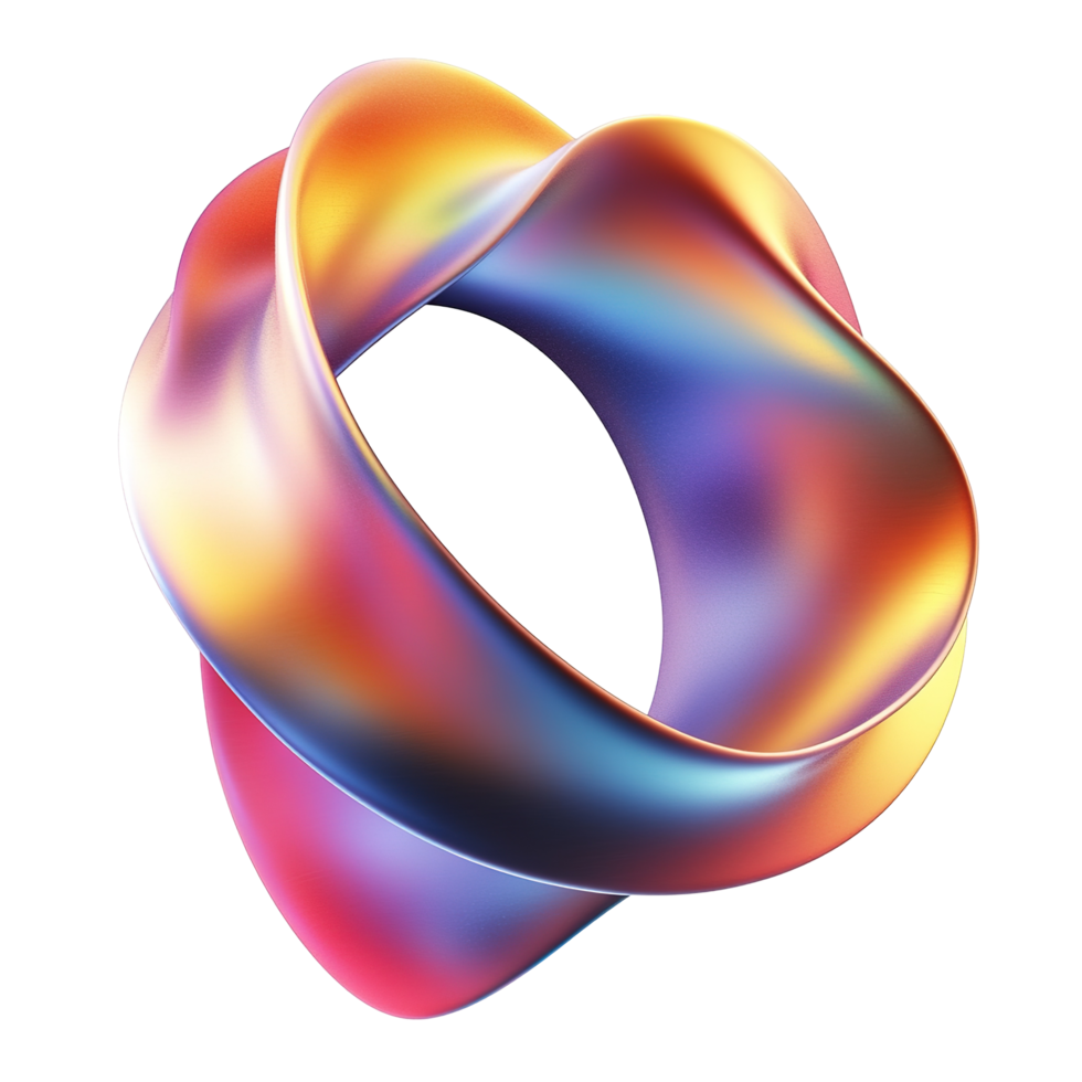 Abstract iridescent form swirling in space, Isolated on Transparent Background png