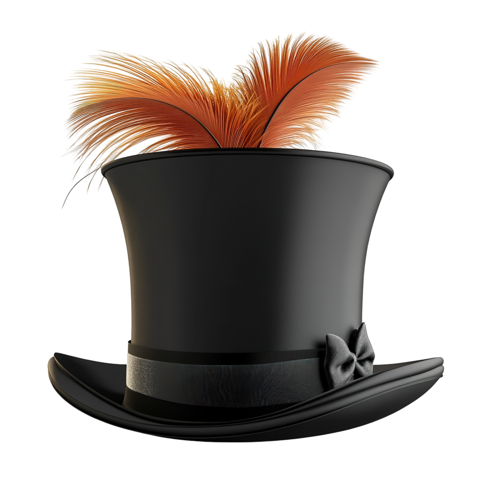 Elegant Black Top Hat Adorned With Orange Feathers Isolated on Transparent Background png