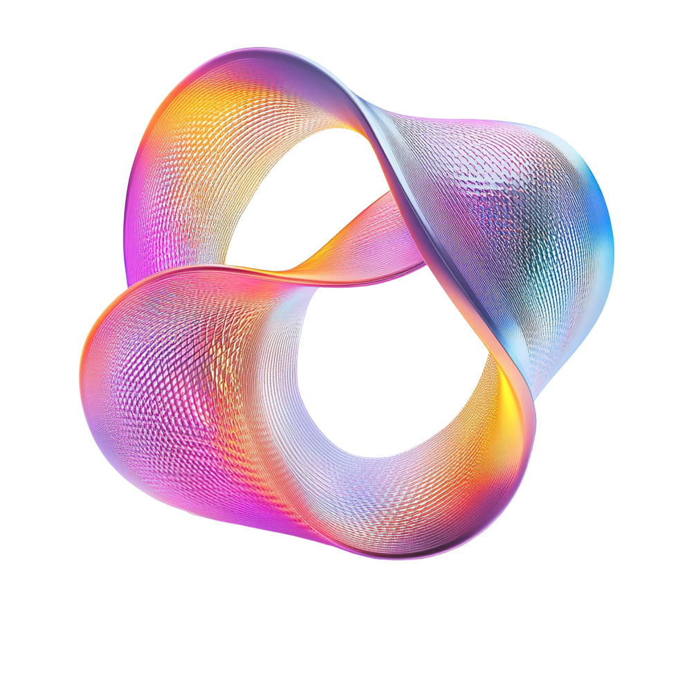 Abstract iridescent swirling ribbon forms a loop Isolated on Transparent Background png