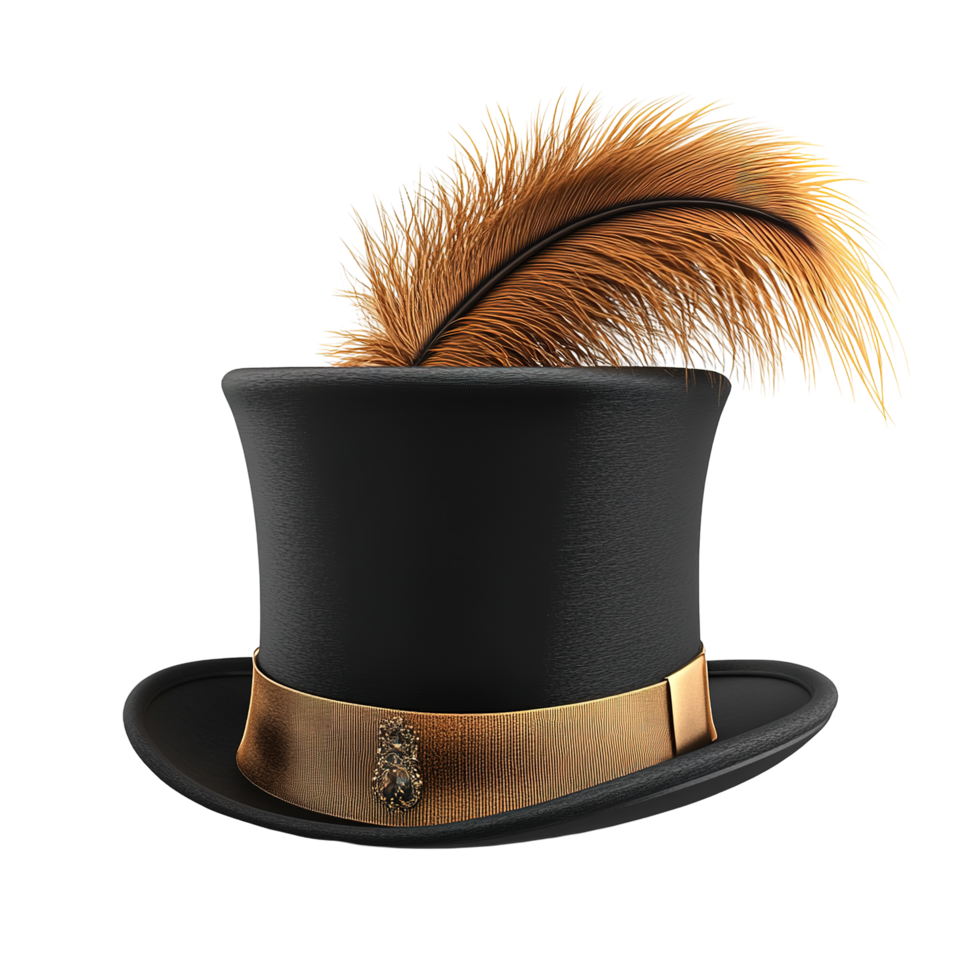 Elegant Black Top Hat Adorned With A Golden Feather png