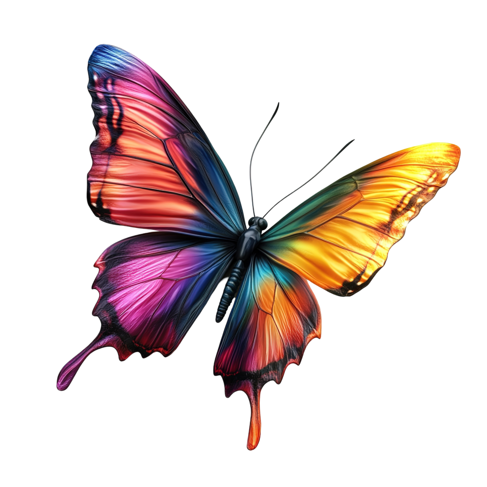 Vibrant Rainbow Butterfly Wings in Flight Isolated on Transparent Background png