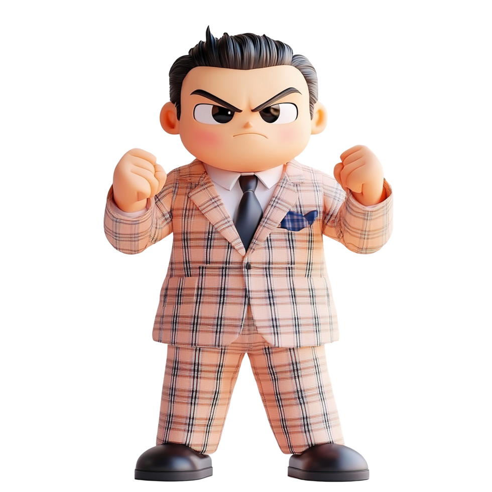 Angry Cartoon Boy Wearing Plaid Suit Isolated on Transparent Background png