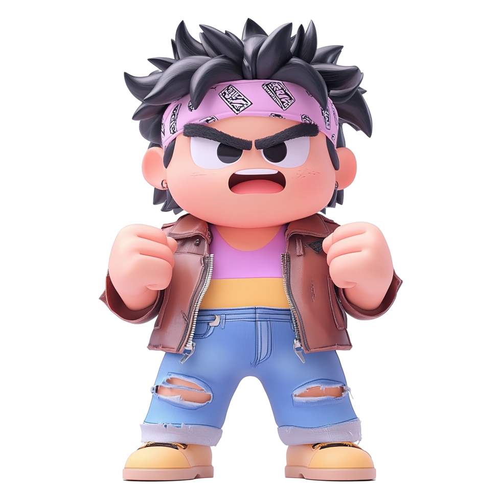 Angry Cartoon Boy Wearing Brown Jacket and Jeans Isolated on Transparent Background png