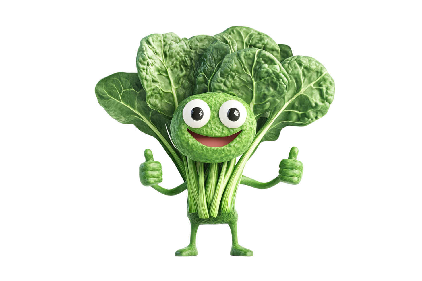 Happy Spinach Character Giving Two Thumbs Up Isolated on Transparent Background png