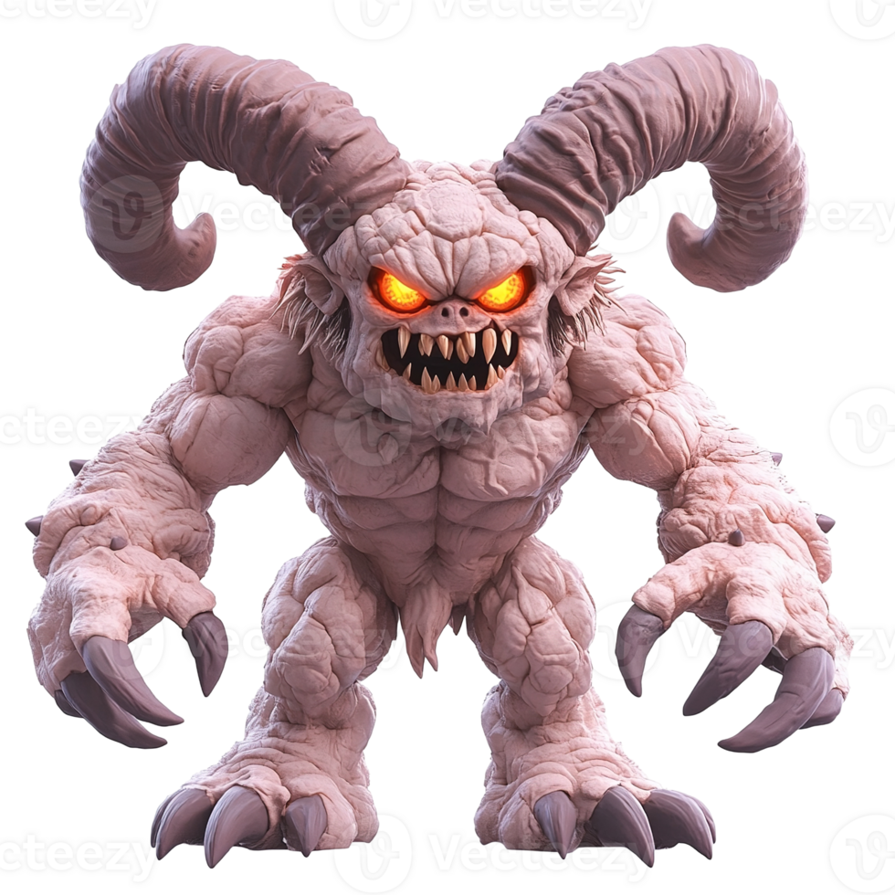 Powerful Muscular Monster With Horns And Glowing Isolated on Transparent Background Eyes png