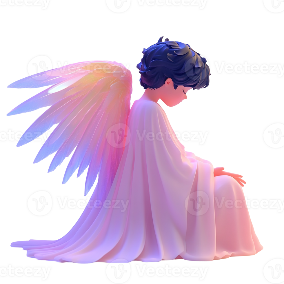 Serene Angel Figure with Pastel Wings and Robe Isolated on Transparent Background png
