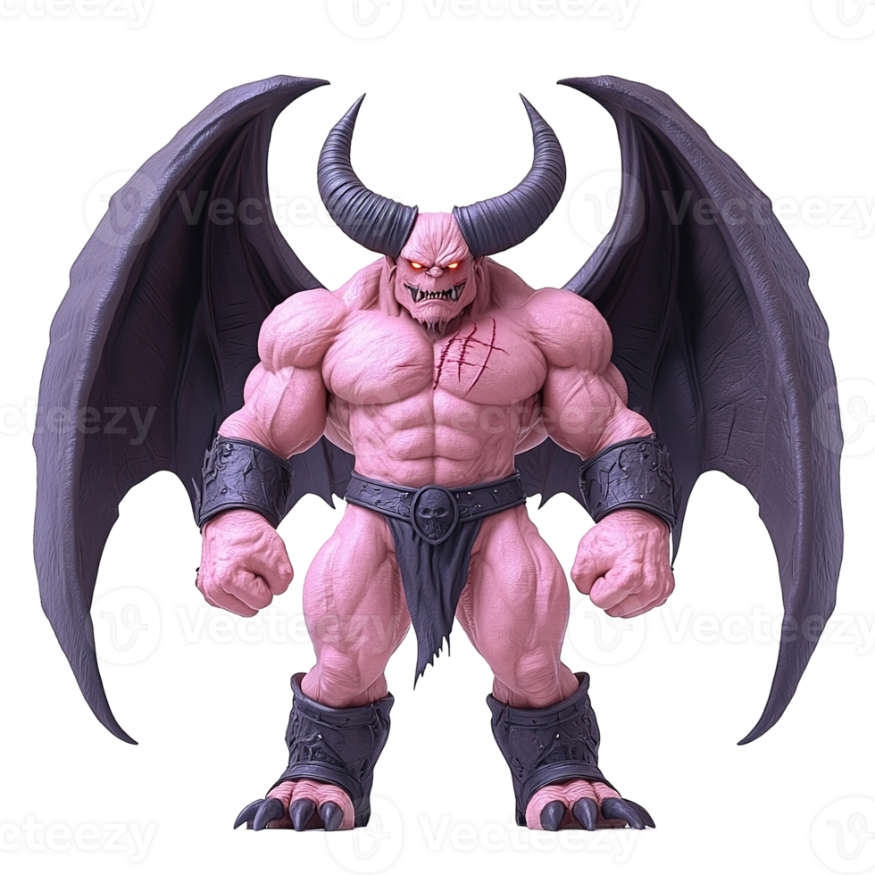Powerful Demon with Large Wings and Horns Isolated on Transparent Background png