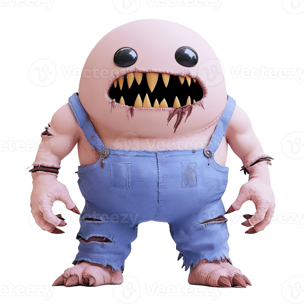 A monstrous creature wears torn overalls Isolated on Transparent Background png