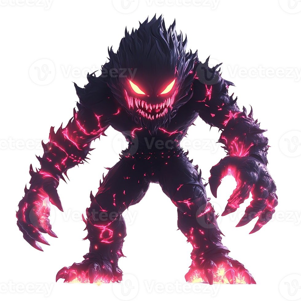 Fiery Lava Monster Roars with Sharp Claws Isolated on Transparent Background png