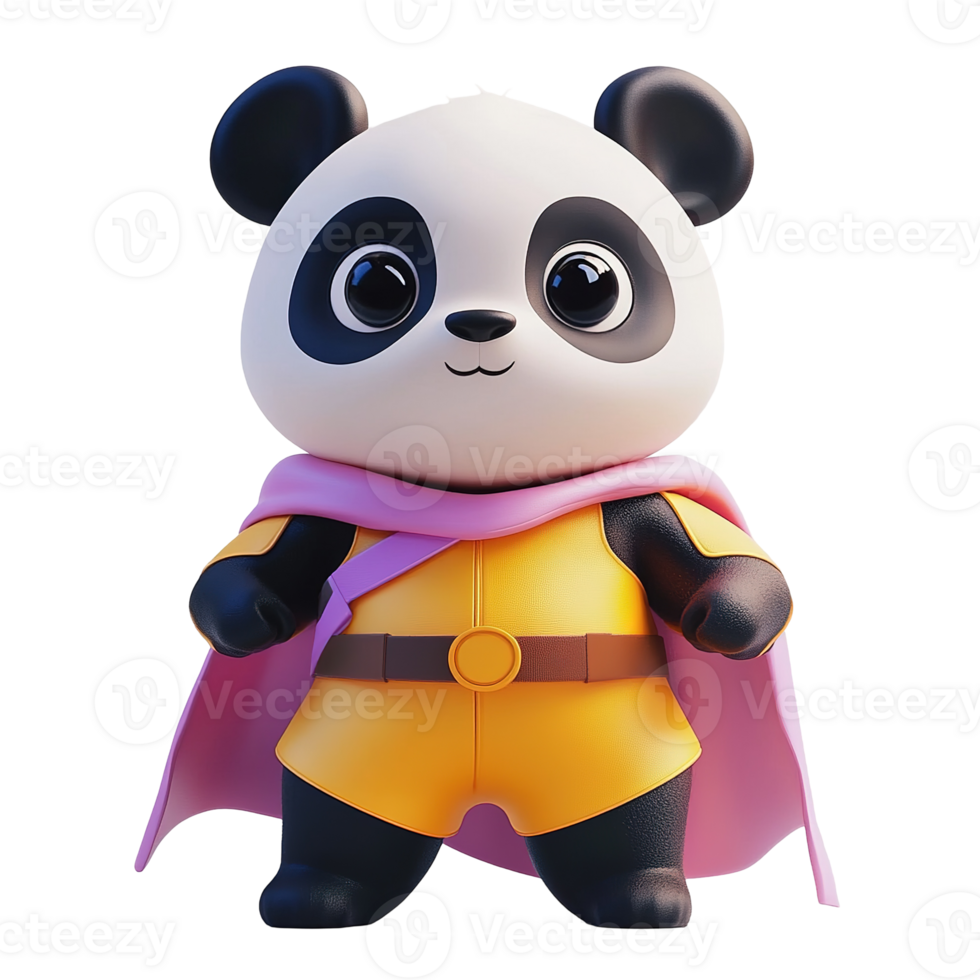 Adorable Panda Superhero in Yellow Costume Isolated on Transparent Background png