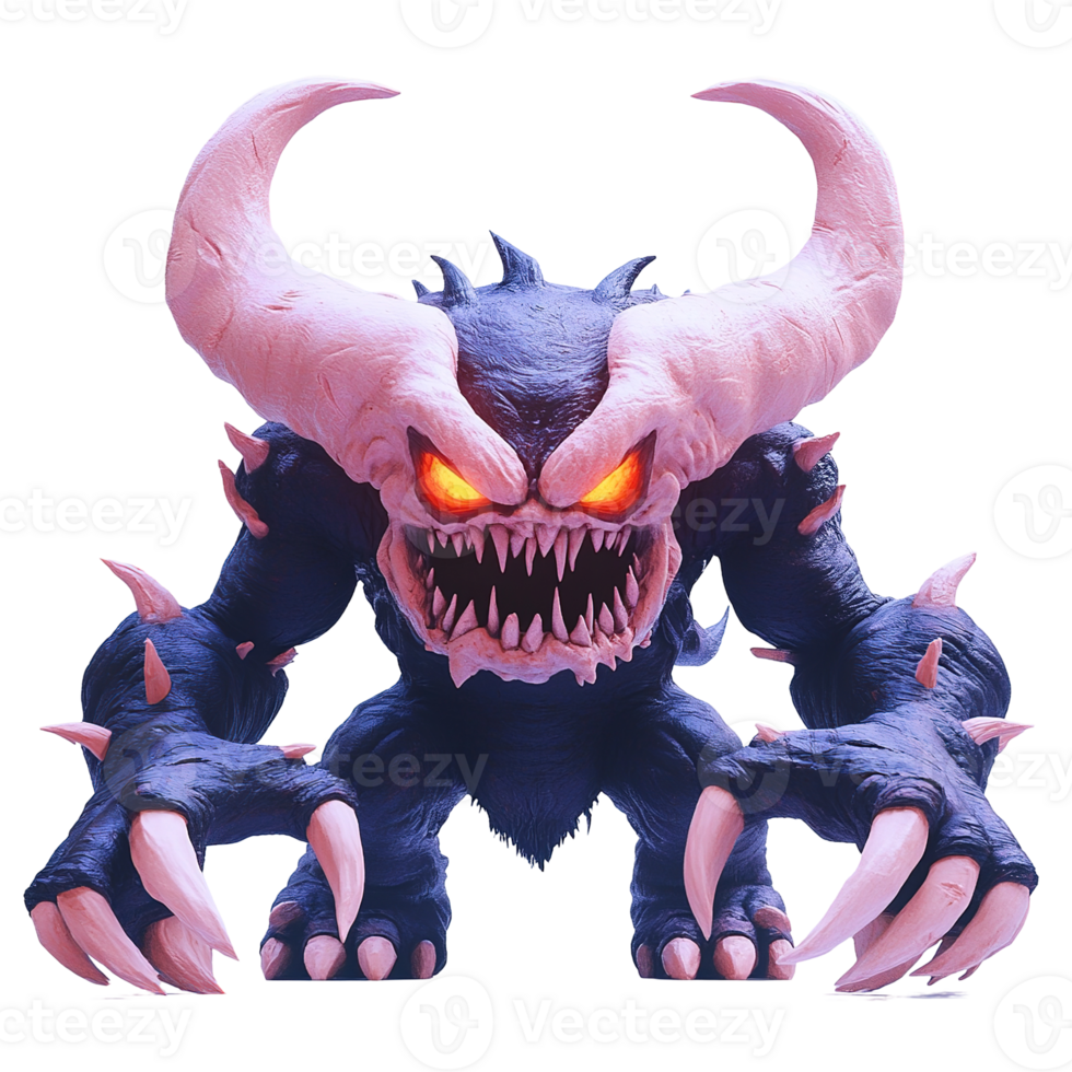 A Fierce Monster With Large Horns And Claws Isolated on Transparent Background png