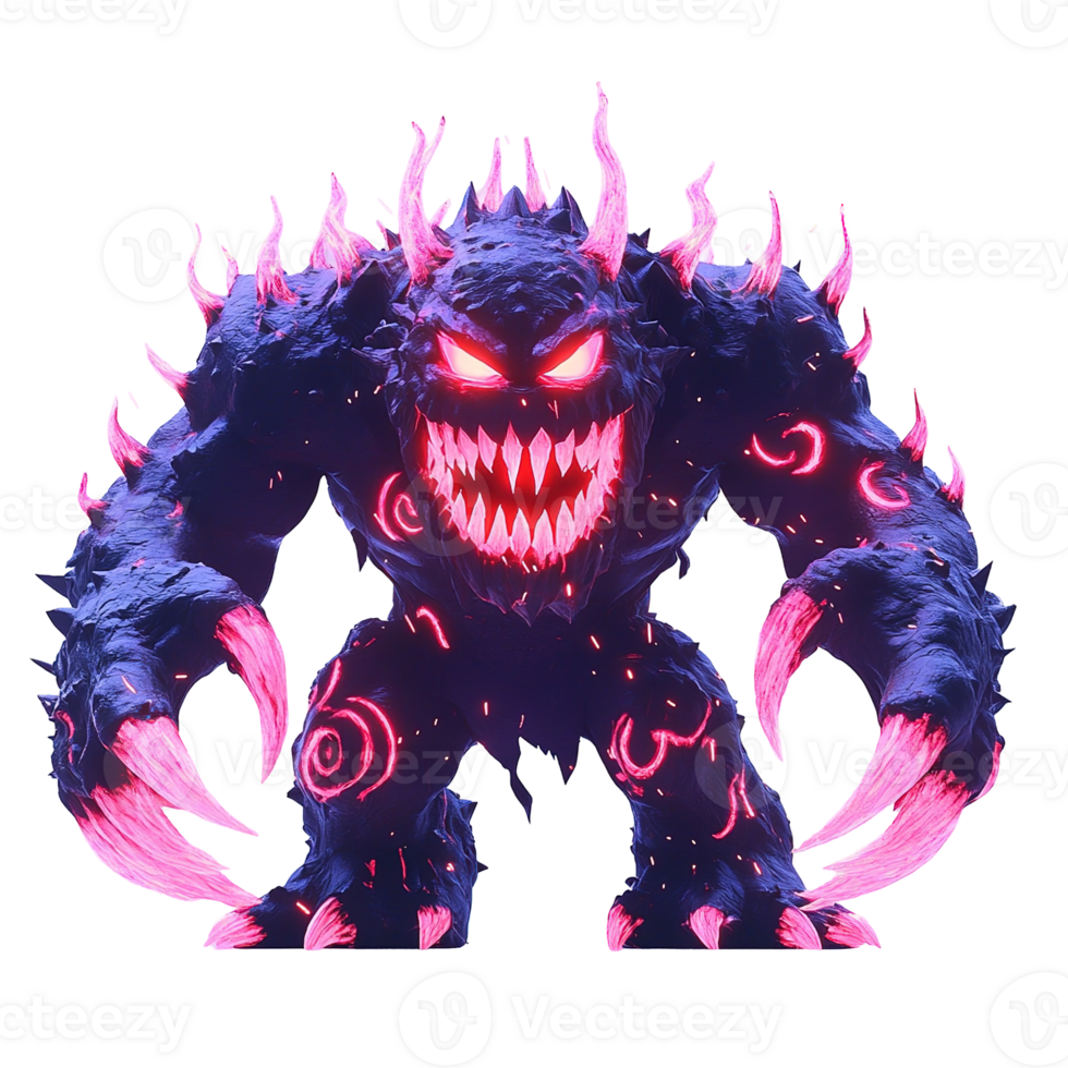 Fiery Demon Monster with Glowing Claws and Horns Isolated on Transparent Background png