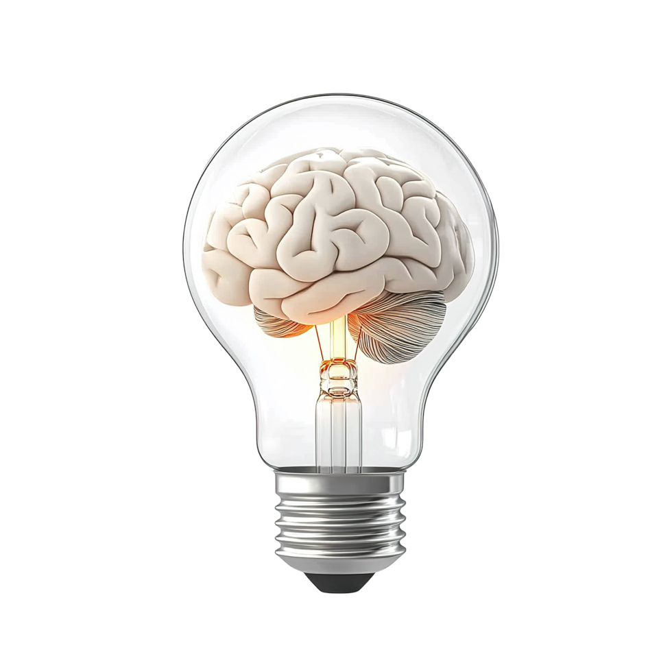 A Human Brain Inside A Glowing Lightbulb Isolated on Transparent Background png
