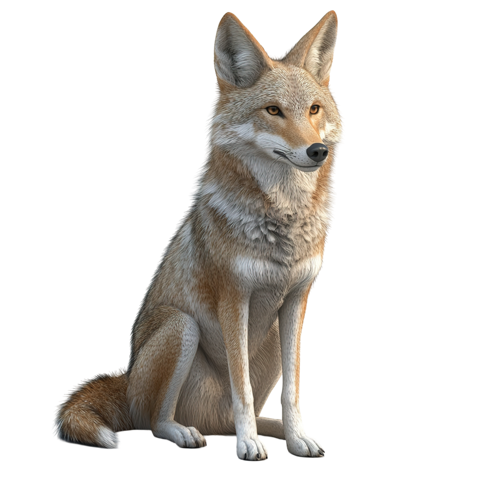 A Coyote Sitting Calmly Isolated on Transparent Background png