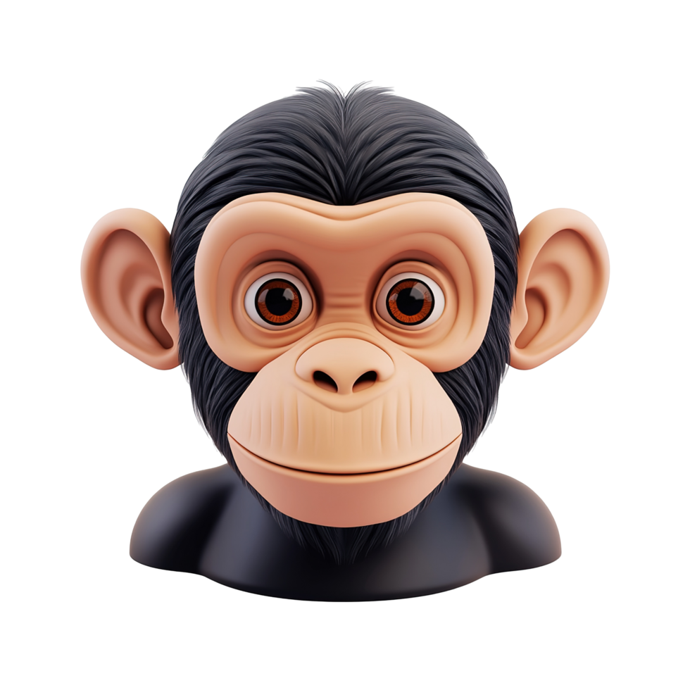 Adorable Chimpanzee Bust Digital 3D Render Isolated on Transparent Background png
