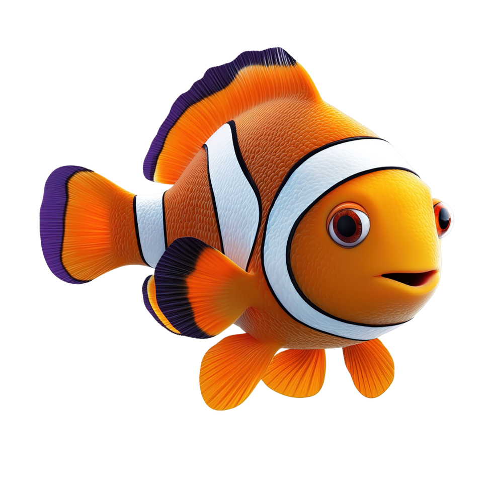 An Adorable Cartoon Clownfish Swims Isolated on Transparent Background png