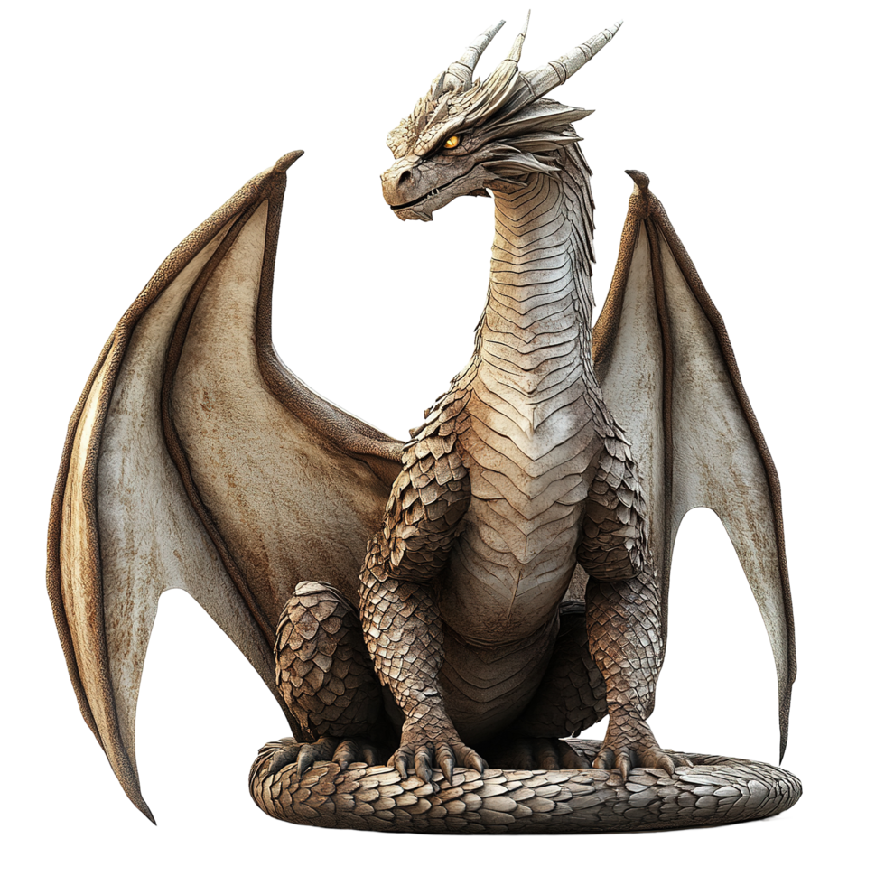 Majestic Stone Dragon Sculpture With Wings Isolated on Transparent Background png