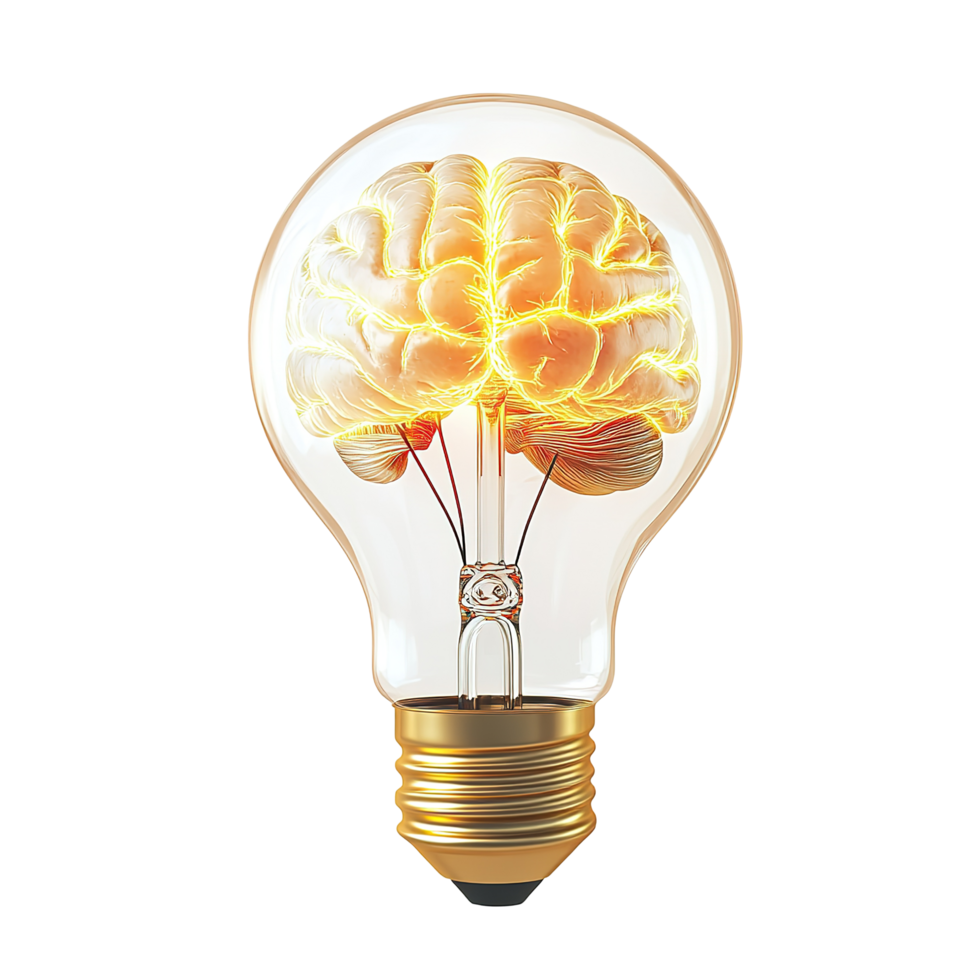 Illuminated Brain Inside A Glowing Lightbulb Isolated on Transparent Background png