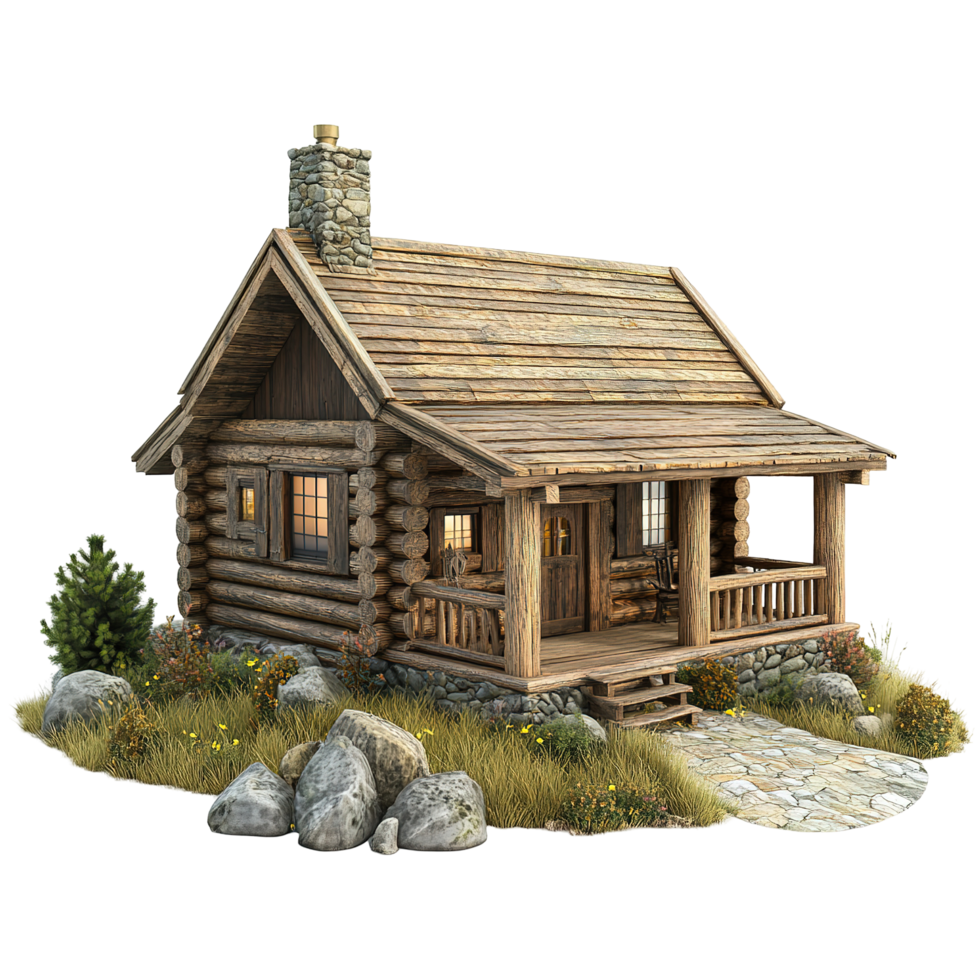 Charming Rustic Log Cabin Home nestled in Nature Isolated on Transparent Background png